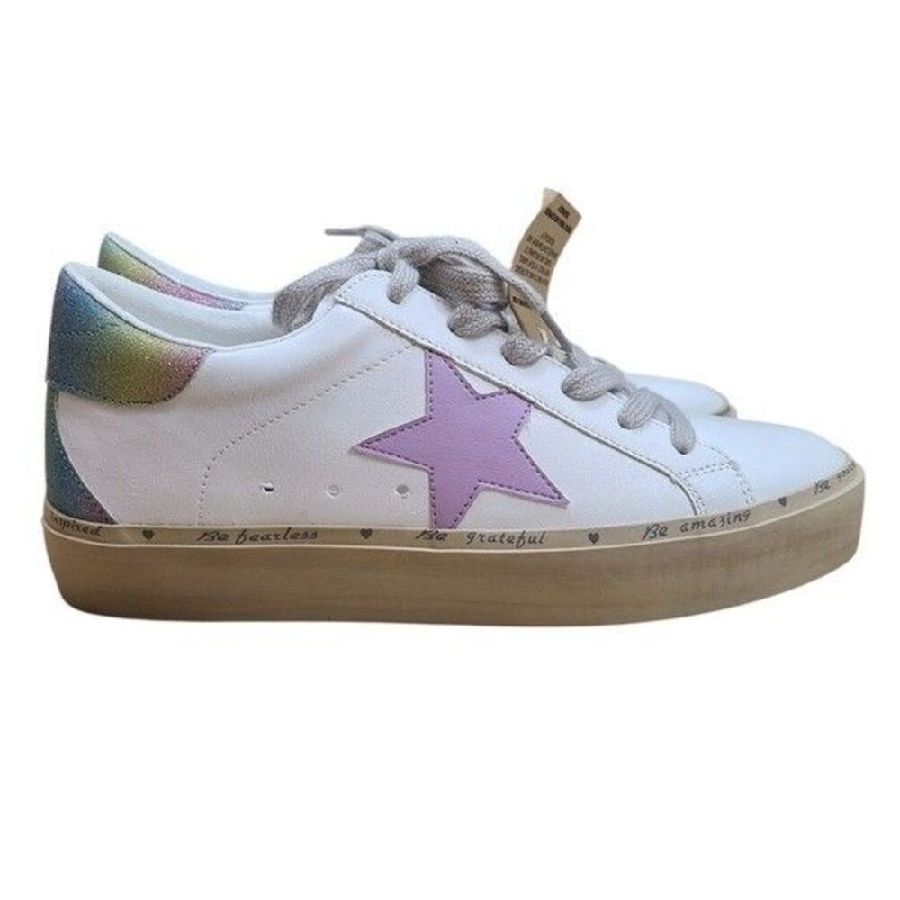 NEW! Shu Shop Womens White Reba Sneakers Shoes 8.5 Purple Crystal Star